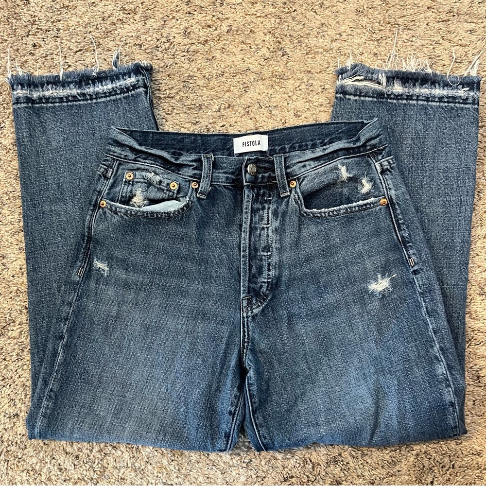 Pistola Blue Raw Hem Cropped Distressed Jeans
